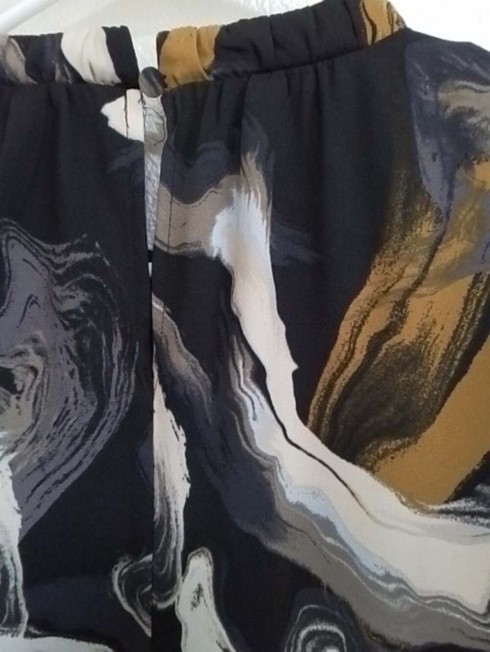 Nine West Long Sleeve Ruffled Hem Dress in Black, White & Gold Swirl - Picture 5 of 5